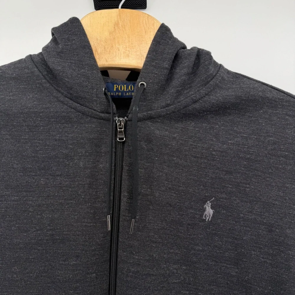 Polo Ralph Lauren Hoodie Mens XXL Charcoal Gray Full Zip Heathered Pony Logo
